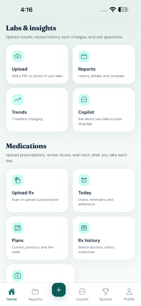 Labs and insights feature cards on home