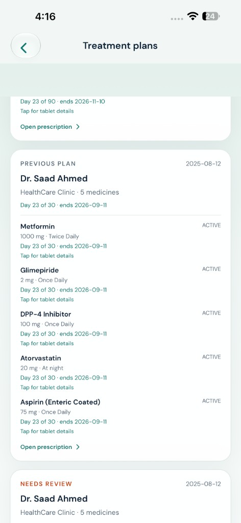Treatment plans with active medicines